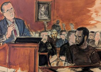 Sean Combs (right) and his attorney, Marc Agnifilo, (left) at Manhattan Federal Court in September 2024. Sketch: Elizabeth Williams via AP